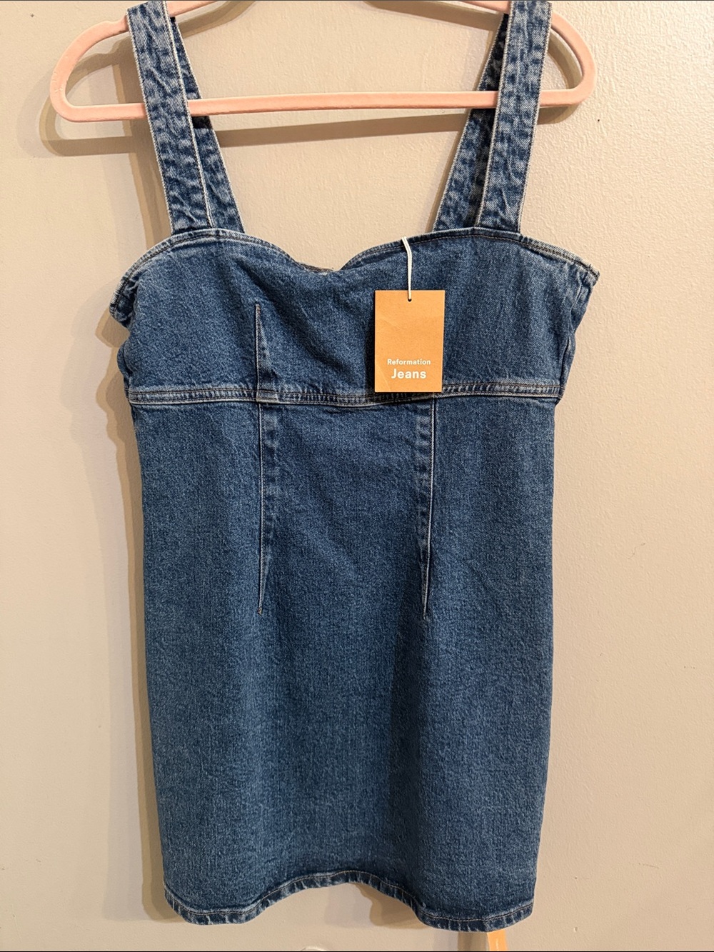 Reformation Blue Denim Pinafore Dress